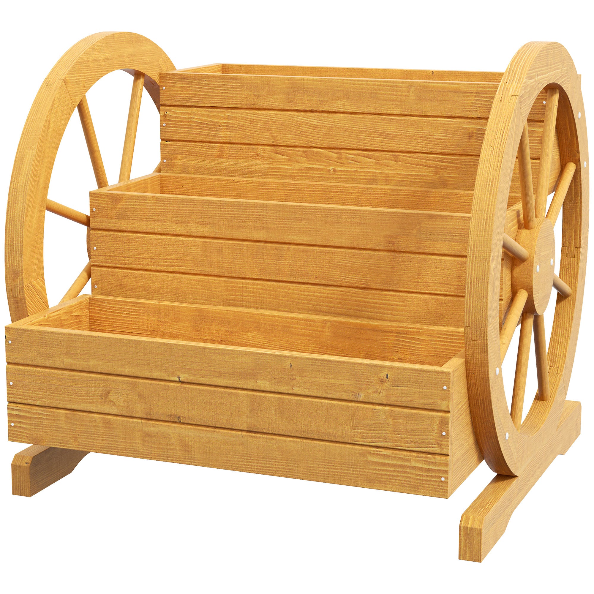 Wooden Wagon Planter Box, 3-Tier Raised Garden Bed, for Vegetables Flowers Herbs, 24" x 24" x 22"