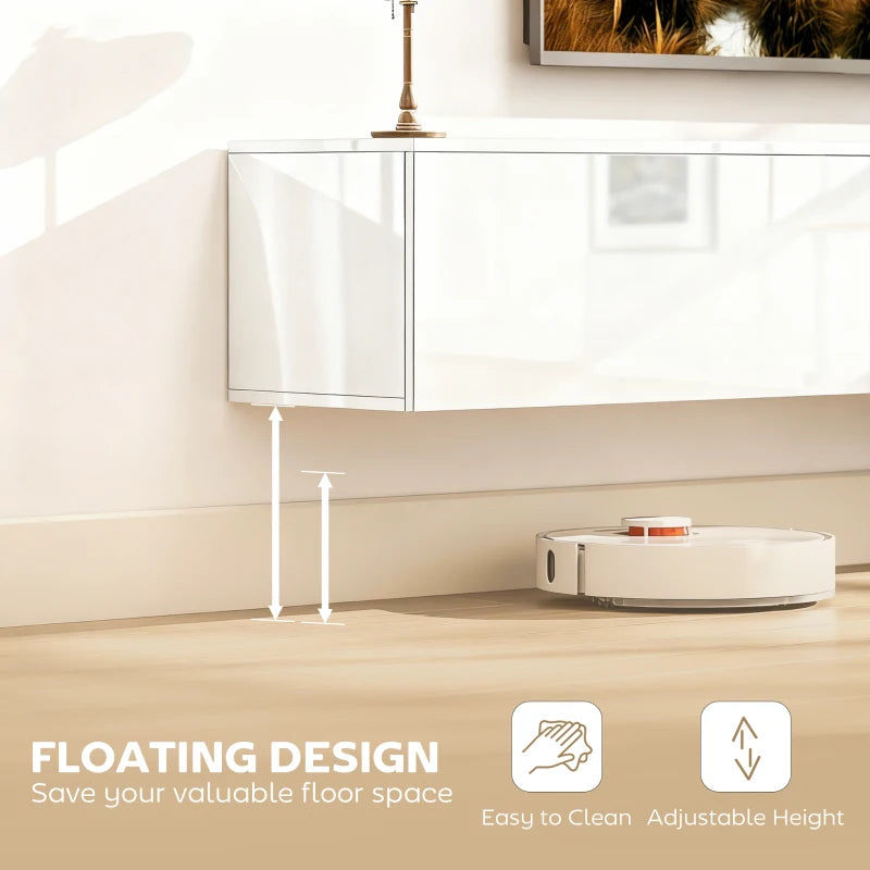 White wall mounted TV stand with 2 flip doors and modern design