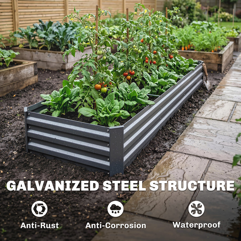 8'x2'x1' Galvanized Raised Bed, Large Elevated Planter Box for Growing Flowers, Herbs and Vegetables, Dark Grey