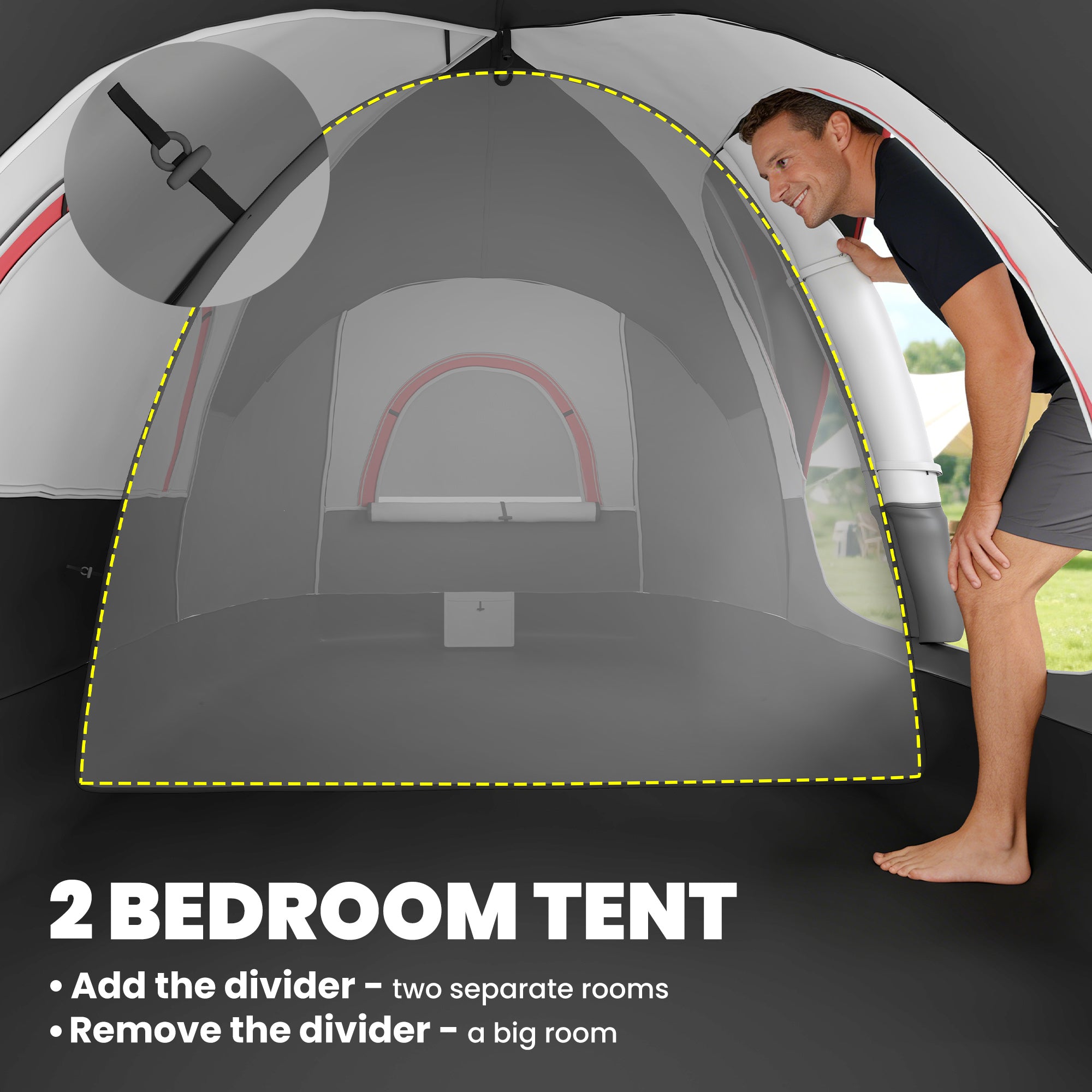 Camping Tent for 6 Man with 2000mm Waterproof Rainfly and Carry Bag for Fishing Hiking Festival, Dark Grey
