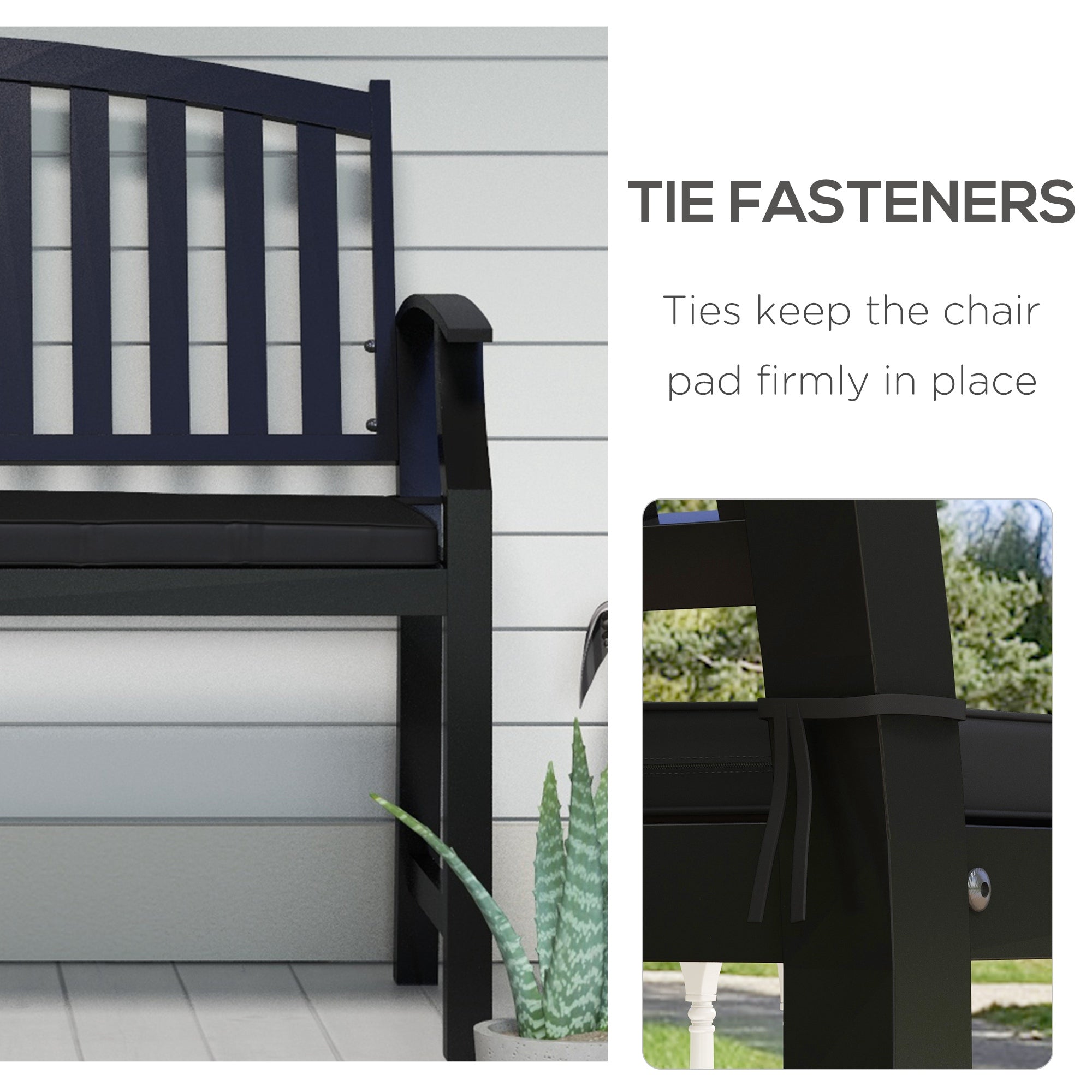 2-Seater Patio Bench Cushion Outdoor Seat Swing Replacement Pad with Zipper Cover, Ties for Patio, Garden, Black