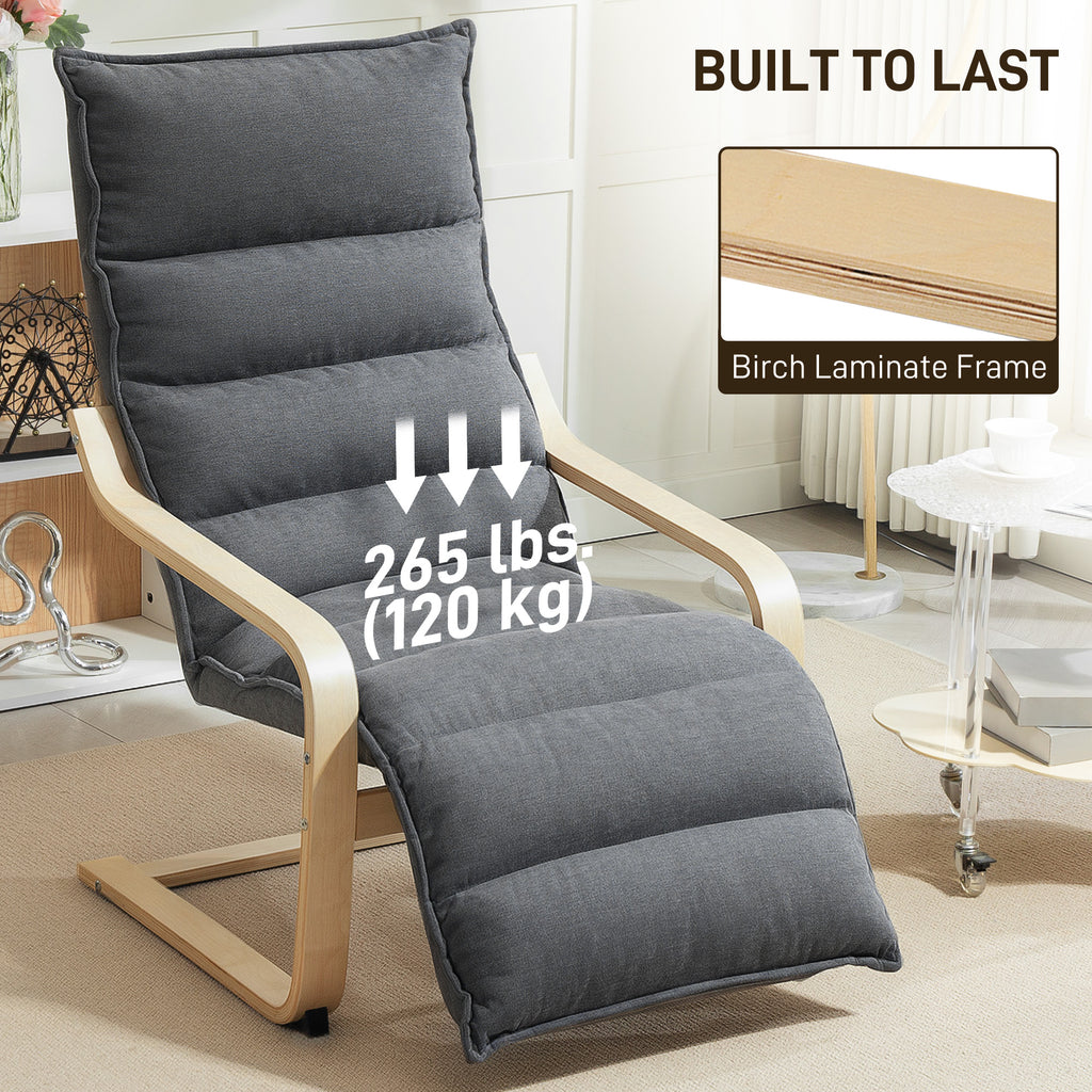 Accent Chair, Velvet Upholstered Living Room Chair with Footrest, Wood Frame, Dark Grey