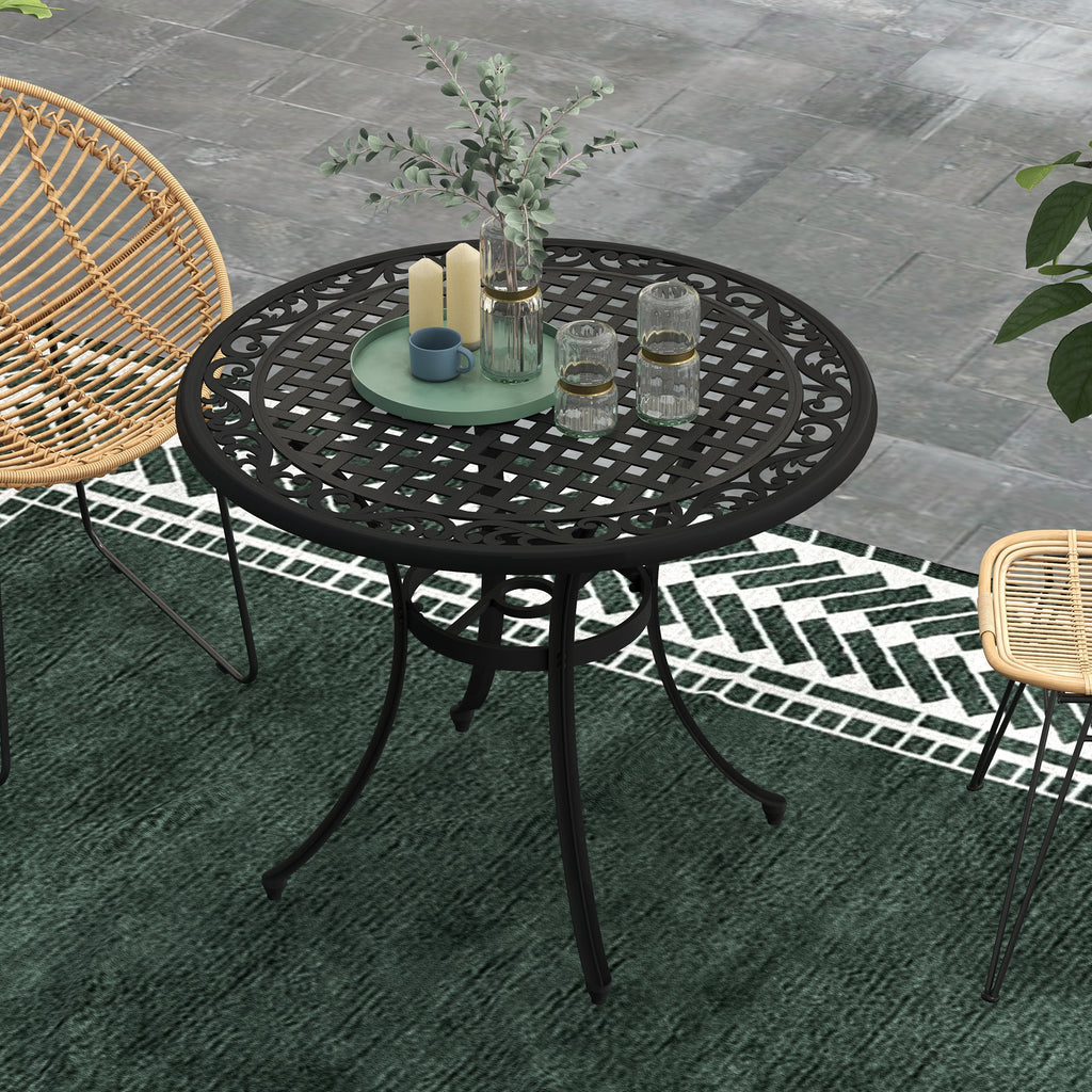 35.5" Round Outdoor Dining Table for 2-4, Cast Aluminum Garden Patio Table with 2" Umbrella Hole, Grid Top, Black