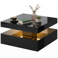 LED Coffee Table with Storage, 2-Tier Modern Center Table with Open Shelf and Remote for Living Room, High Gloss Black