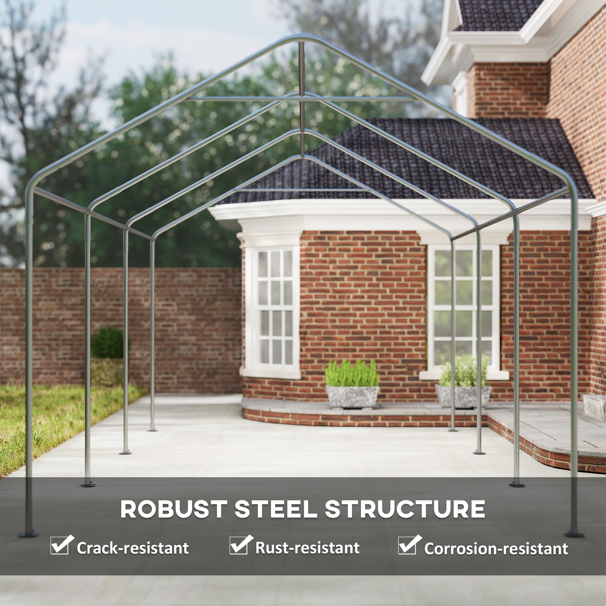 Carport, 10 x 20 ft Portable Garage with 2 Roll-Up Doors and Removable Sidewalls for Car, Truck, Boat, Dark Grey
