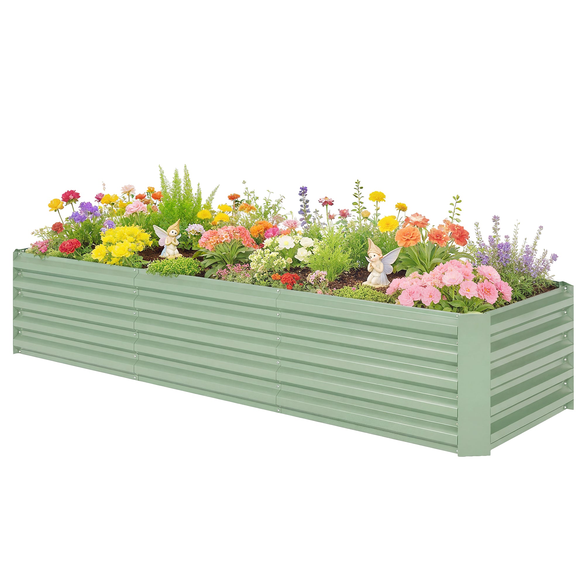 8'x2.6'x1.5' Galvanized Raised Bed, Large Elevated Planter Box for Growing Flowers, Herbs and Vegetables, Light Green