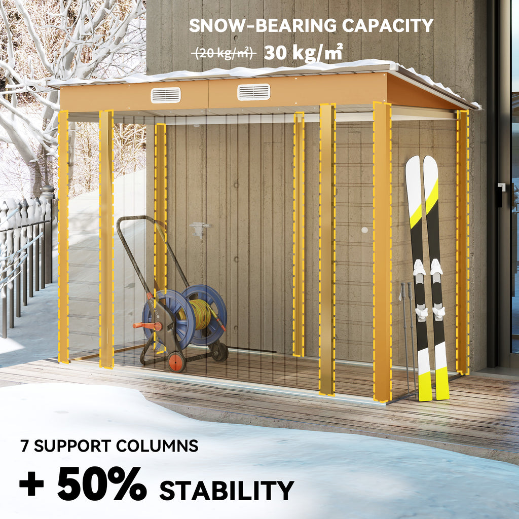 8 x 4FT Galvanized Garden Storage Shed, Metal Outdoor Shed with Double Doors and 2 Vents, Yellow