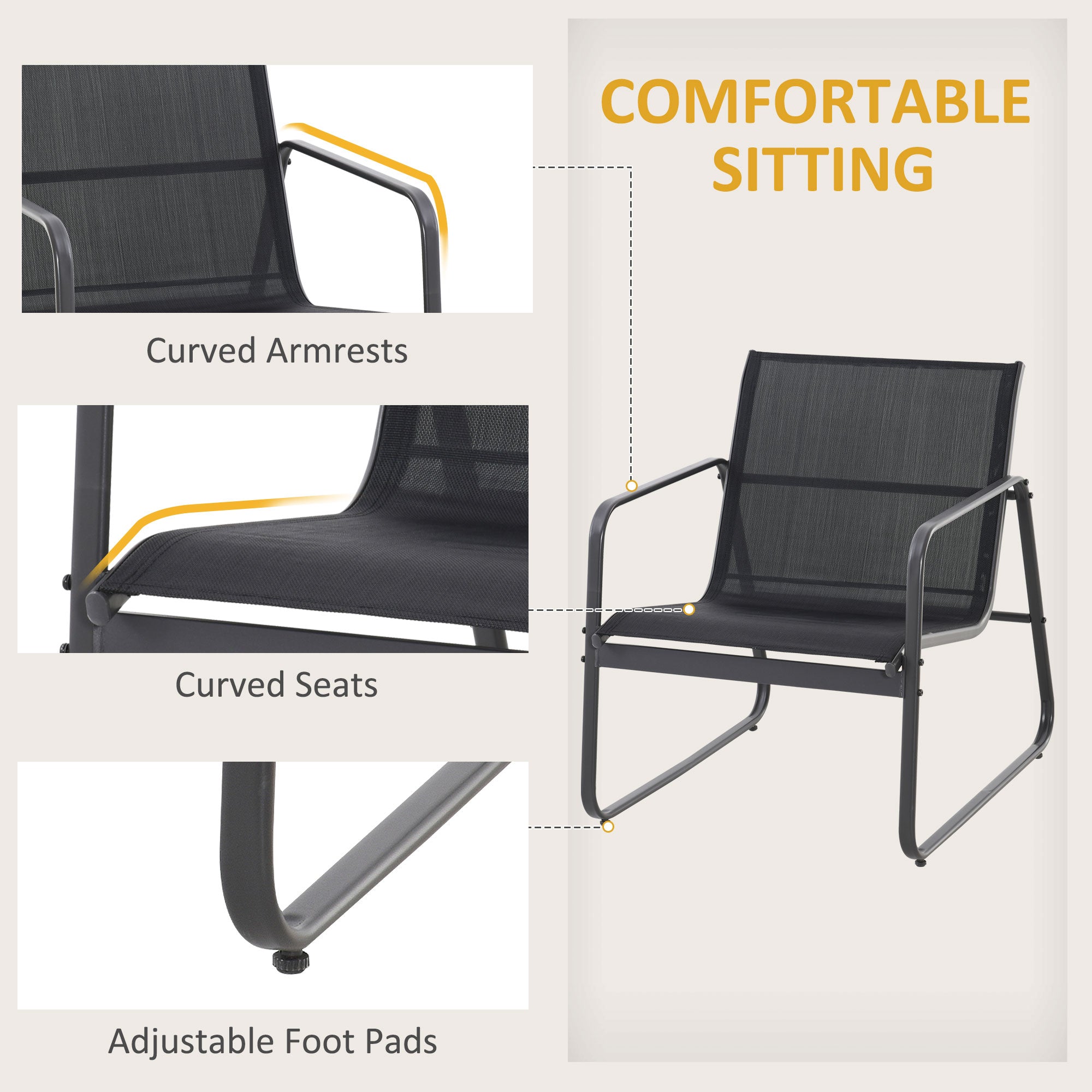 4 Piece Patio Furniture Set, Outdoor Conversation Set with Loveseat Sofa, Armchairs, Glass Top Coffee Table, Black