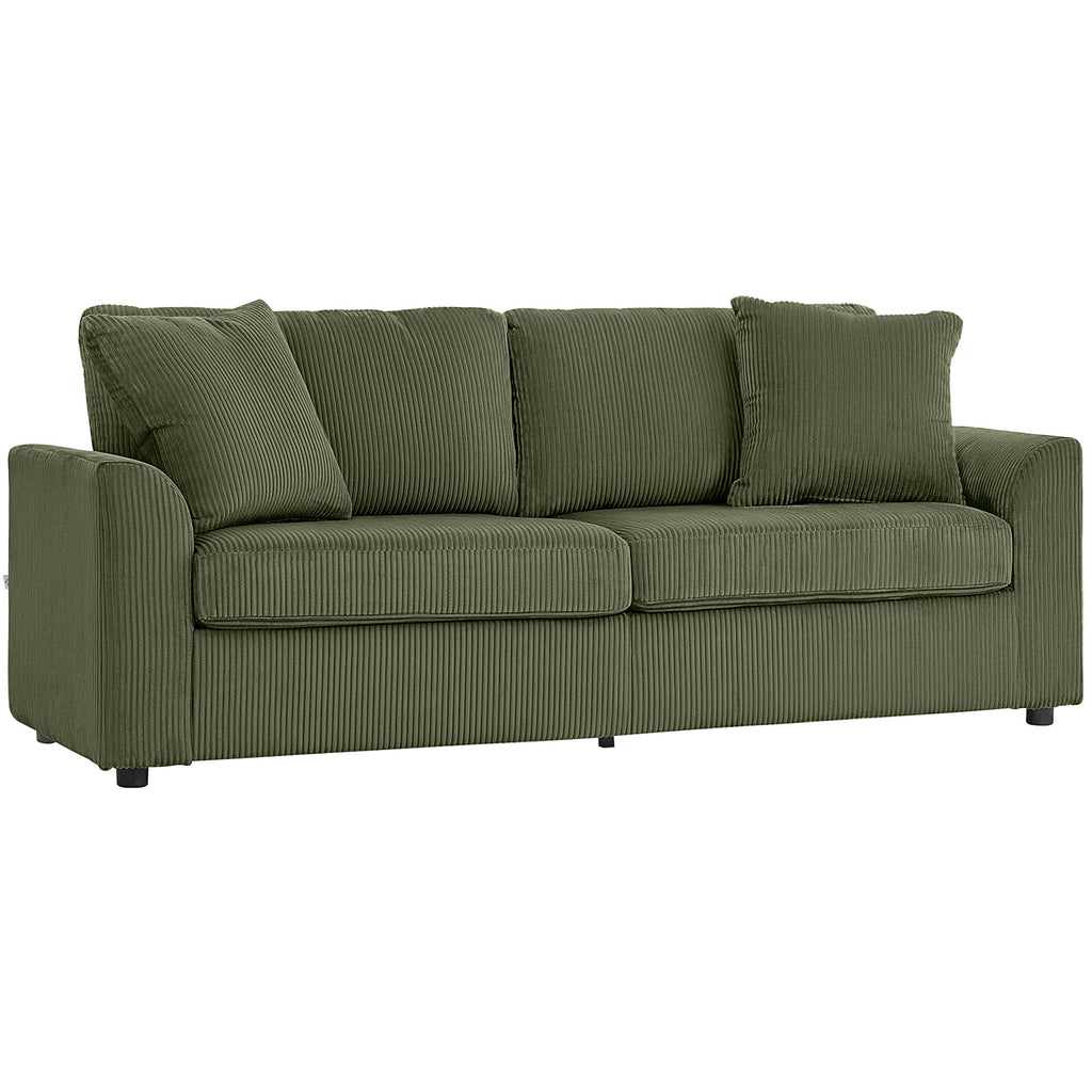 3 Seater Sofa, 83.5" Modern Upholstered Couch with Pocket Spring and 2 Scatter Cushions for Living Room, Green