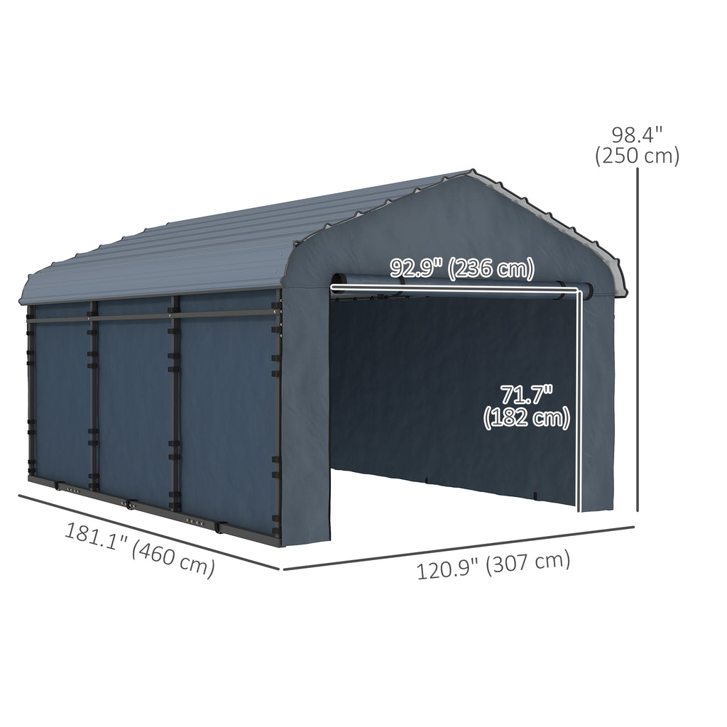 10' x 15' Metal Carport, Heavy Duty Garage Car Shelter with Galvanized Metal Roof and Removable Sidewalls, Dark Grey