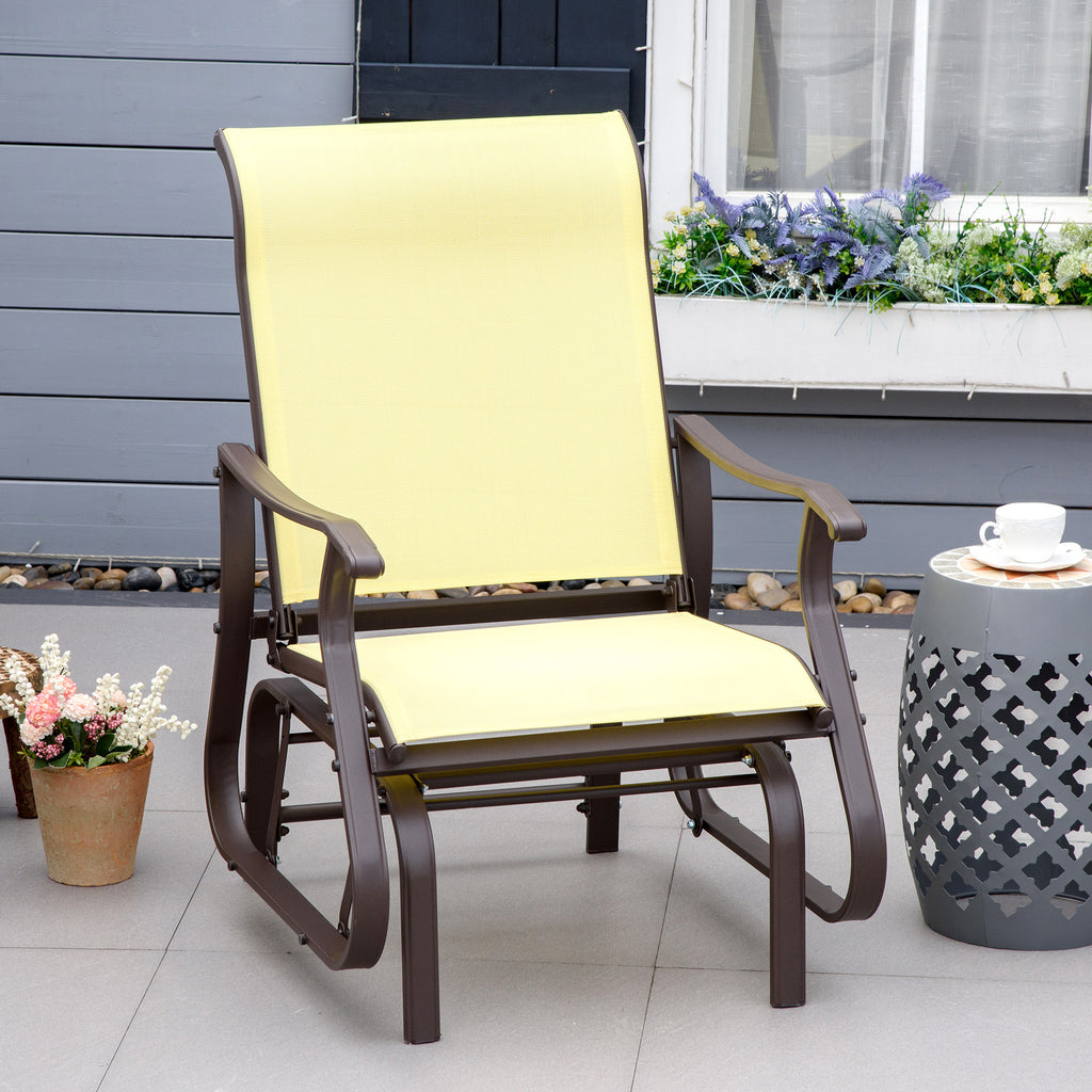Outdoor Glider Chair, Patio Glider with Steel Frame and Mesh Fabric, Outdoor Chair for Backyard, Garden, Porch, Beige