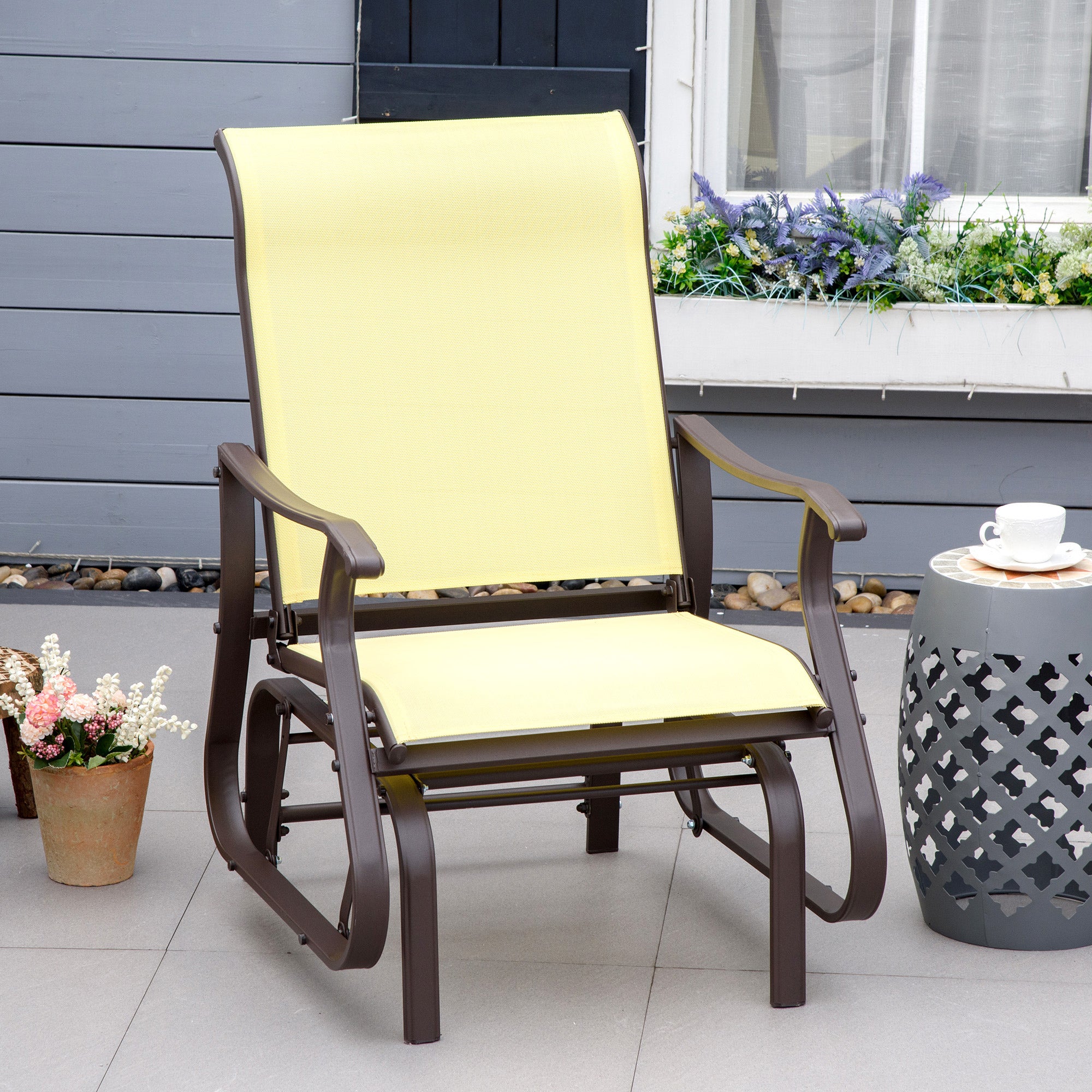 Outdoor Glider Chair, Patio Glider with Steel Frame and Mesh Fabric, Outdoor Chair for Backyard, Garden, Porch, Beige