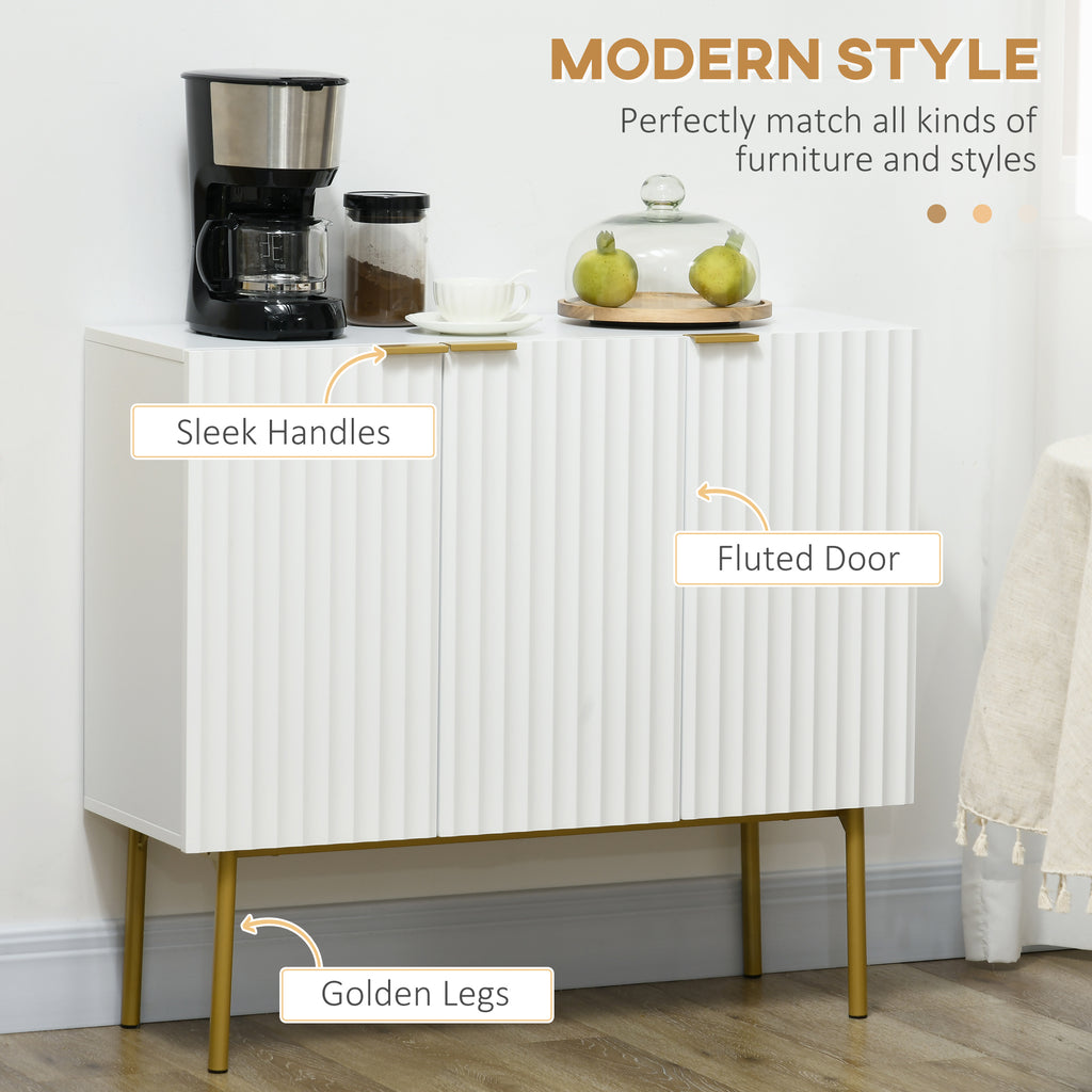 Modern Storage Cabinet Sideboard Buffet Cabinet with Gold Legs for Living Room Dining Room Hallway White