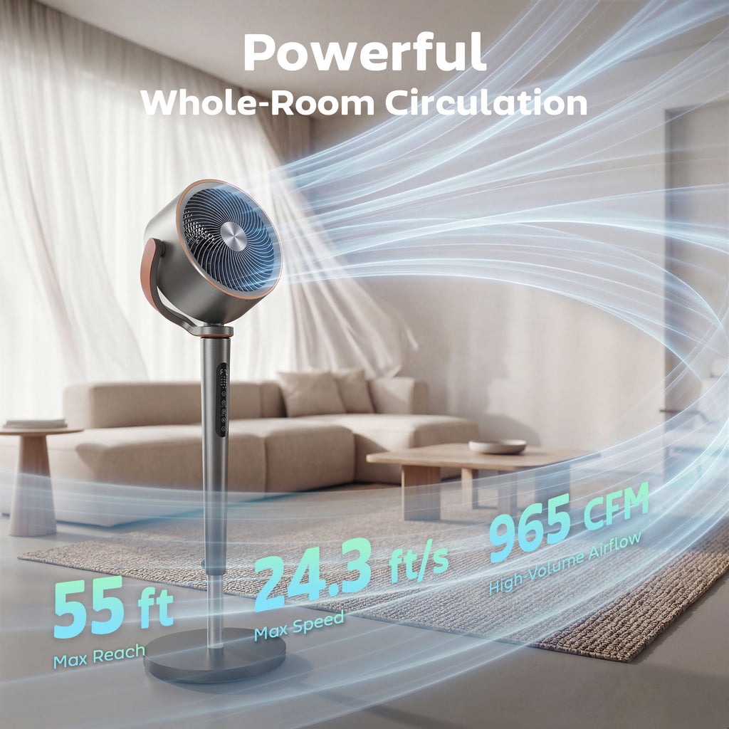 20dB Silent Standing Fan, Oscillating Fan with 12 Speeds, LED Light, WiFi & Remote Control, 12H Timer