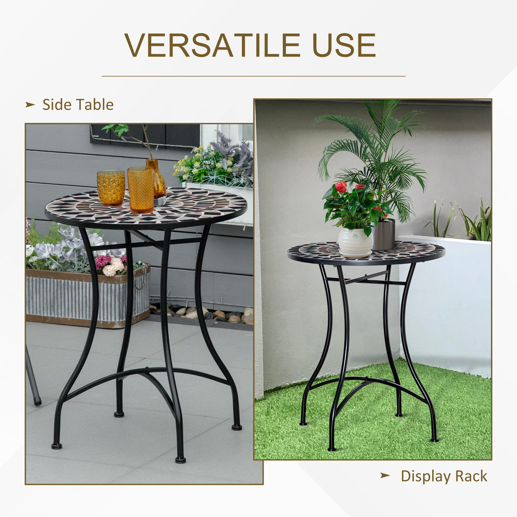 Mosaic Patio Table, Round Coffee Table with Metal Frame, Garden Furniture for Outdoor, Poolside, Black
