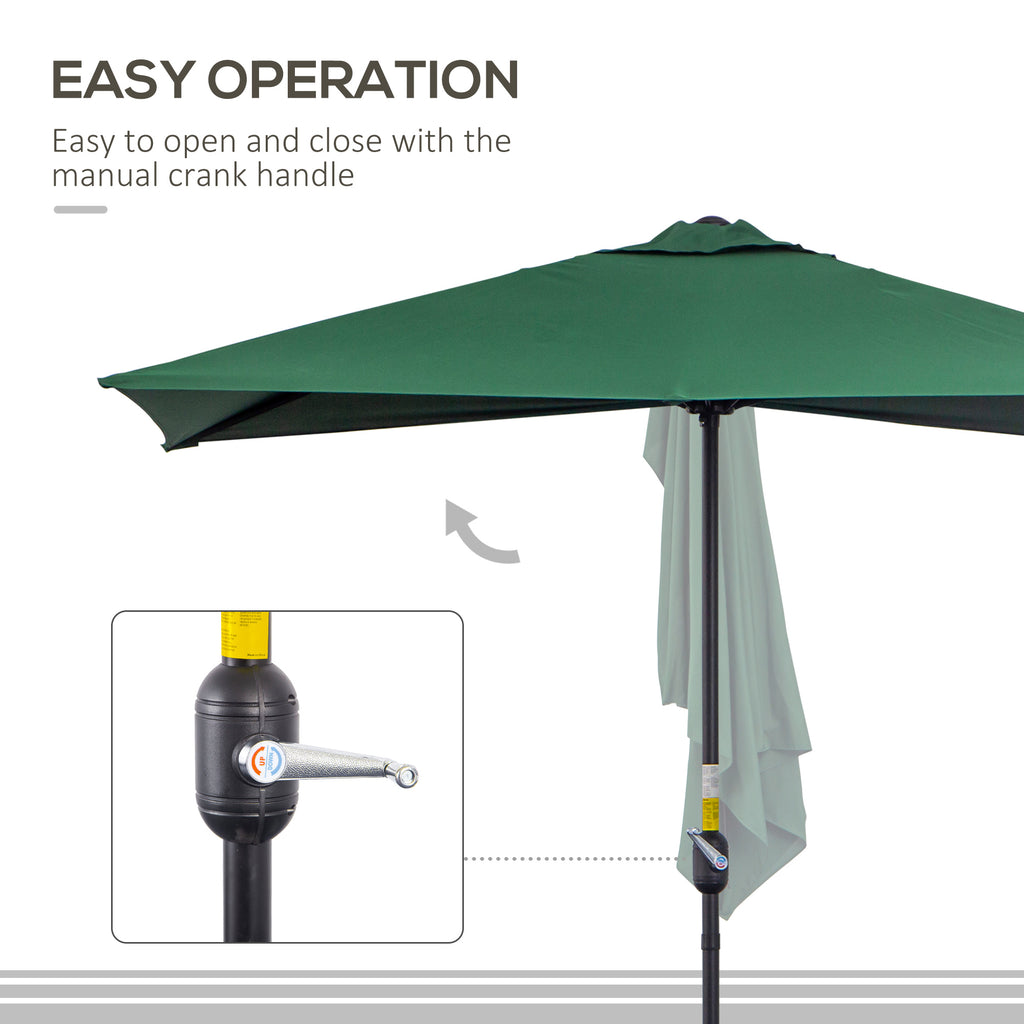 8ft Half Umbrella with Crank Operation UV30+ Protection Balcony Parasol w/ 5 Ribs Patio Garden Outdoor Sun Shade, Green