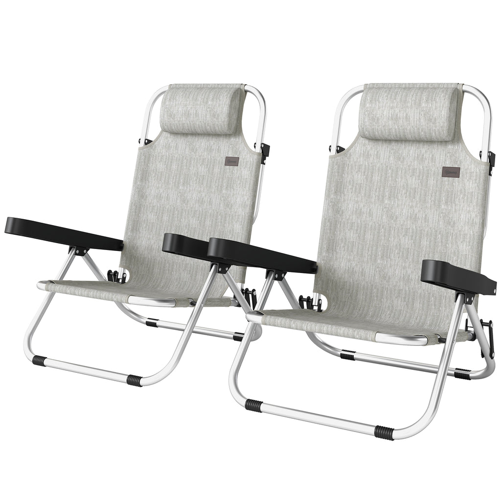 Folding Beach Chair Set of 2, Reclining Backpack Beach Camping Chairs with 4-Position Adjustable Backrest
