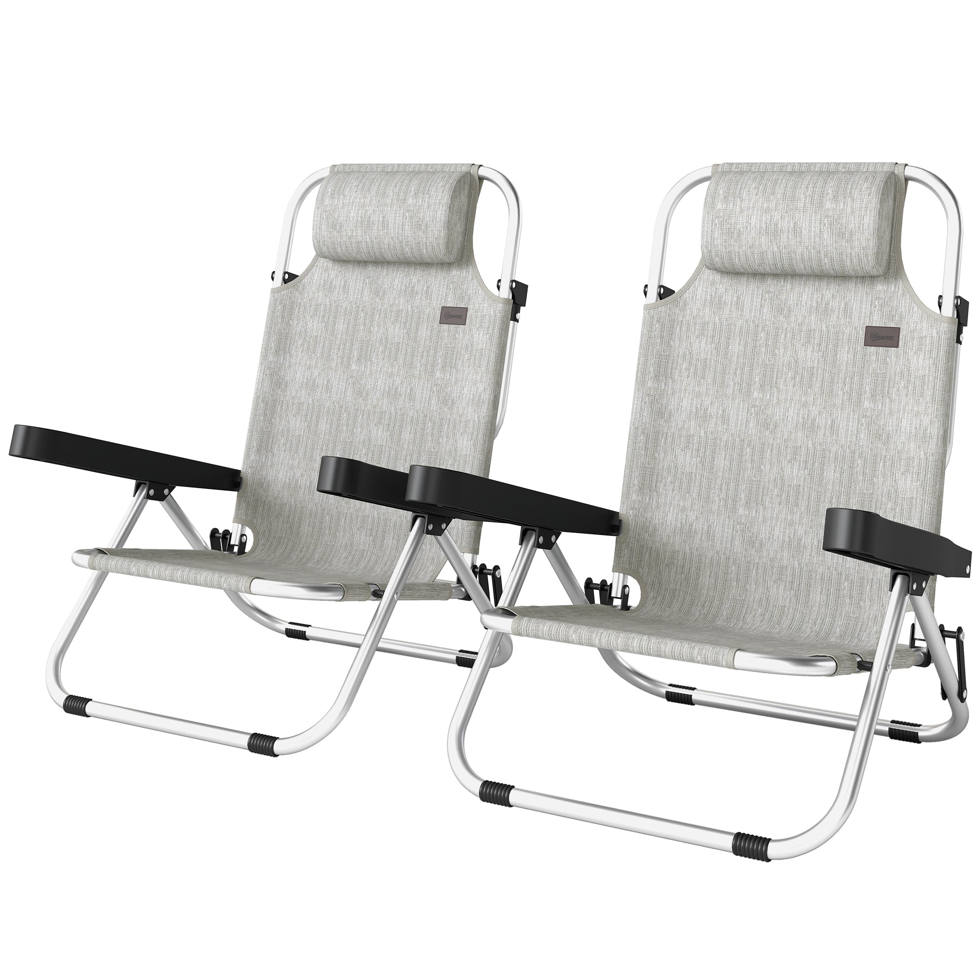 Folding Beach Chair Set of 2, Reclining Backpack Beach Camping Chairs with 4-Position Adjustable Backrest