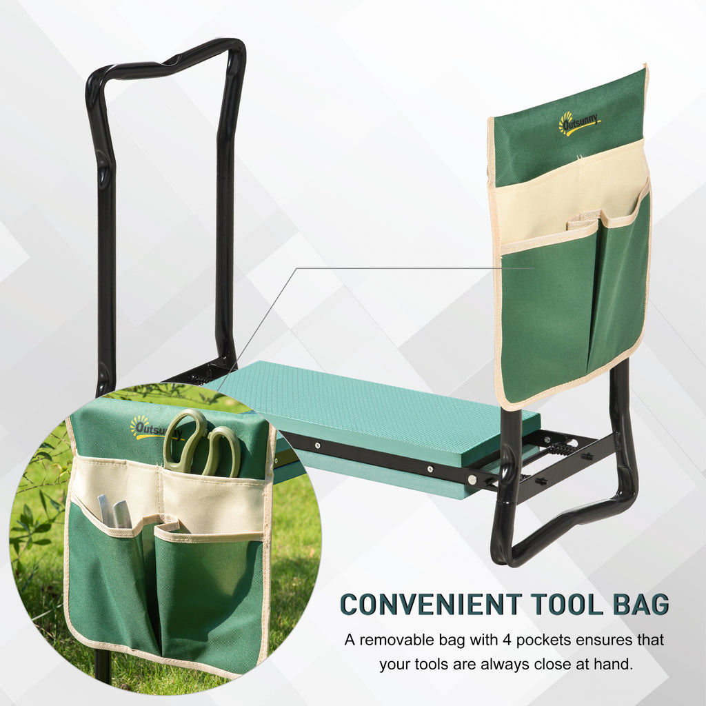 Garden Kneeler and Seat, Foldable Gardening Stool Bench with Thick EVA Foam Kneeling Pad and Large Tool Pouch, Green