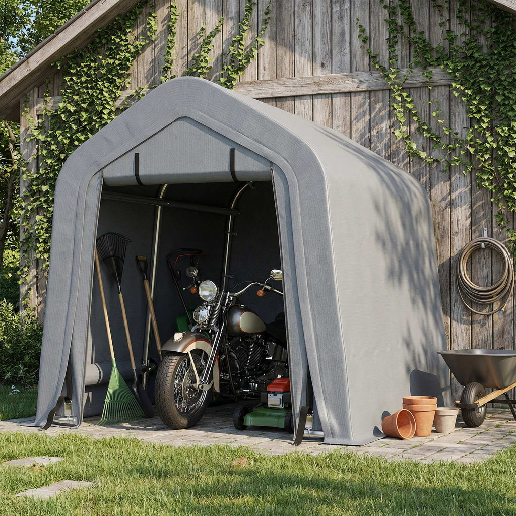 8' x 6' Carport with Sidewalls and Roll-up Door, Outdoor Storage Shelter for Motorcycle and Car, Dark Grey