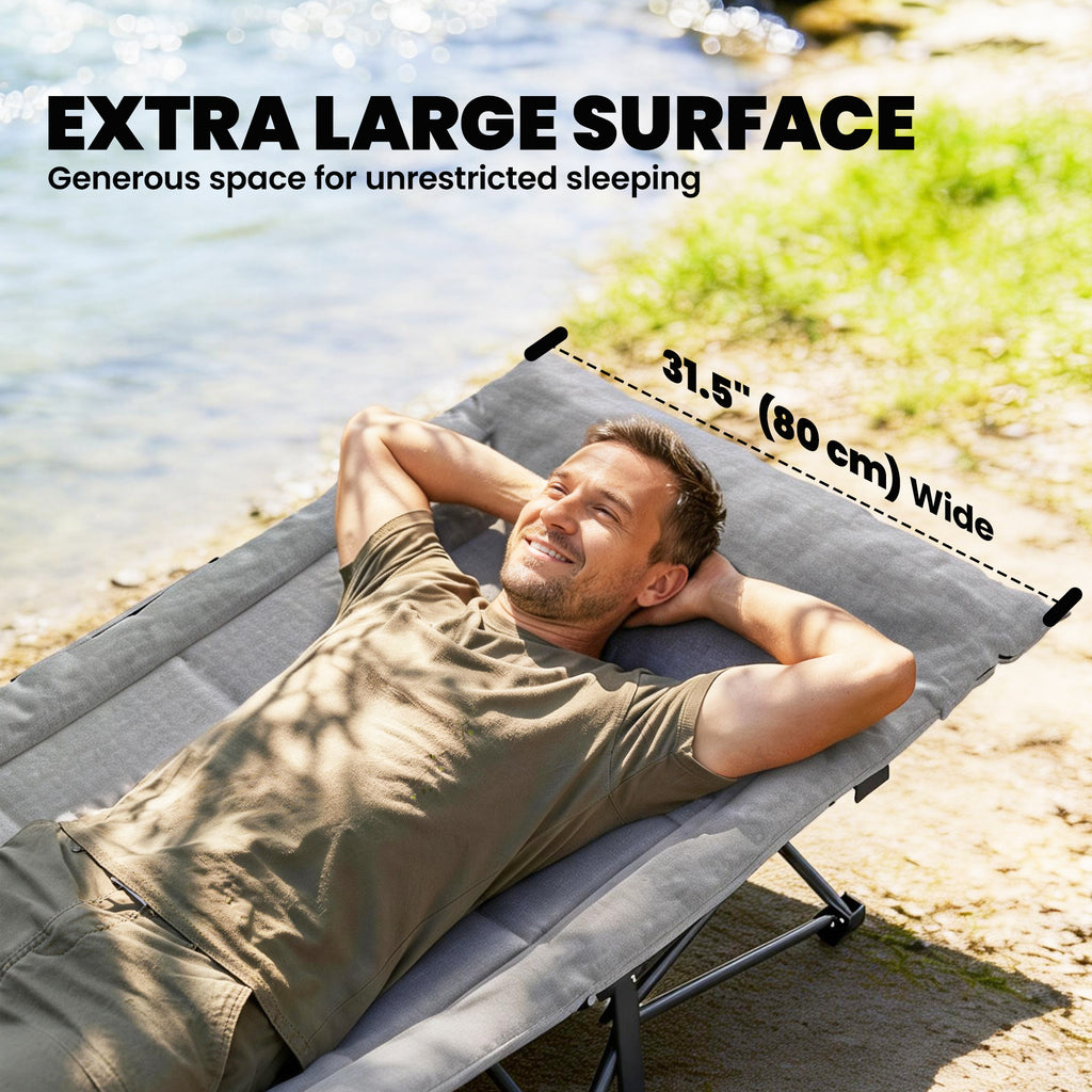 Camping Cot for Adults with Padded Cushion, 31.5" Wide Folding Bed with Carry Bag and Non-Slip Feet, Grey
