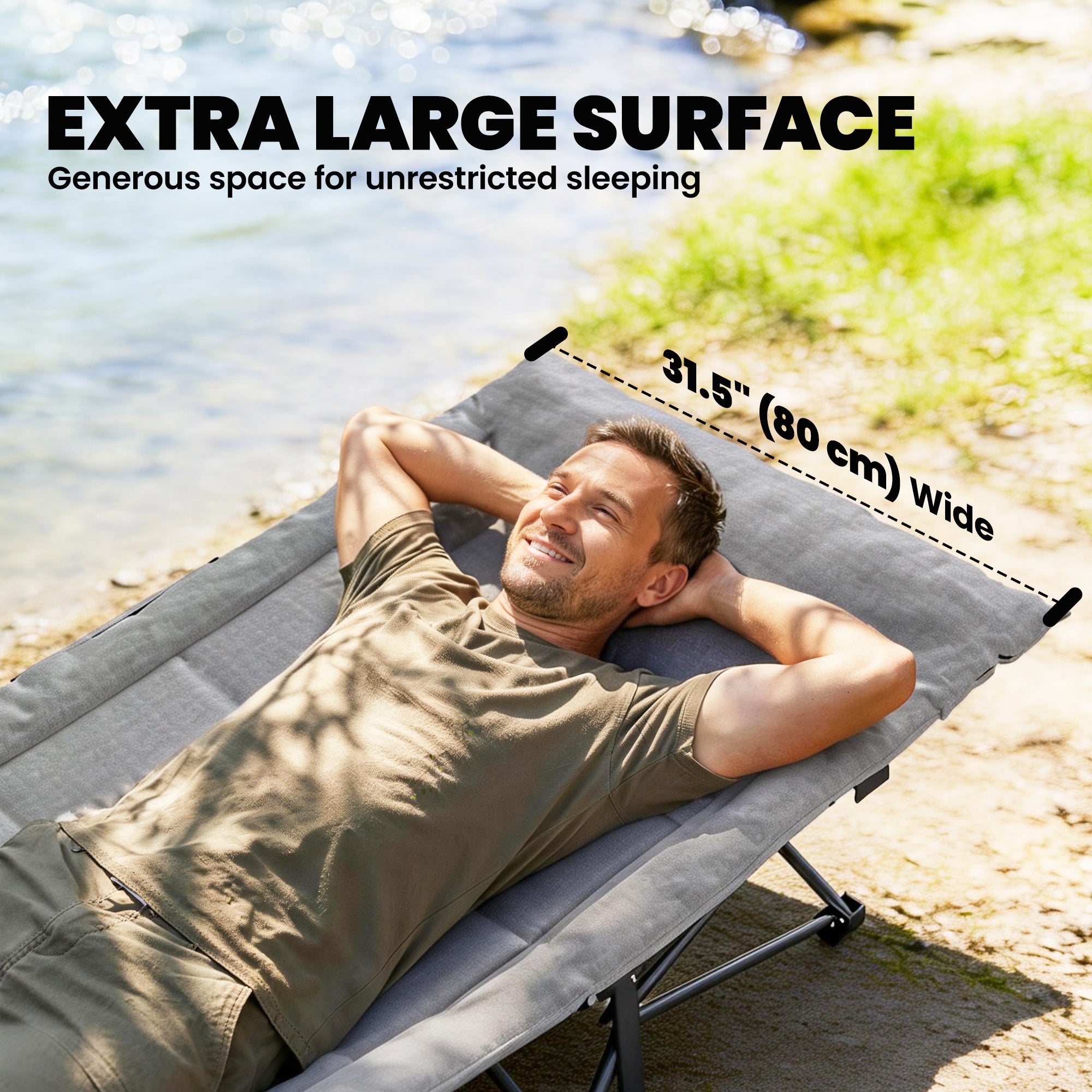 Camping Cot for Adults with Padded Cushion, 31.5" Wide Folding Bed with Carry Bag and Non-Slip Feet, Grey