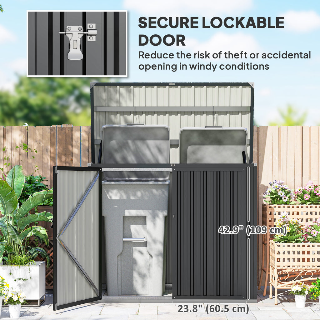 Outdoor Storage Shed Lockable Galvanized Steel Garbage Bin Shed Lift-up Lid for 2 Trash Cans