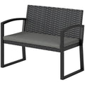 2 Seater Outdoor Bench, Rattan Garden Bench Loveseat with Cushion, Armrests, Steel Frame for Patio, Porch, Light Grey