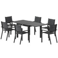 Patio Dining Set for 6, Aluminum Expandable Outdoor Table and 6 Stackable Chairs with Padded Back, Mesh Seat, Black