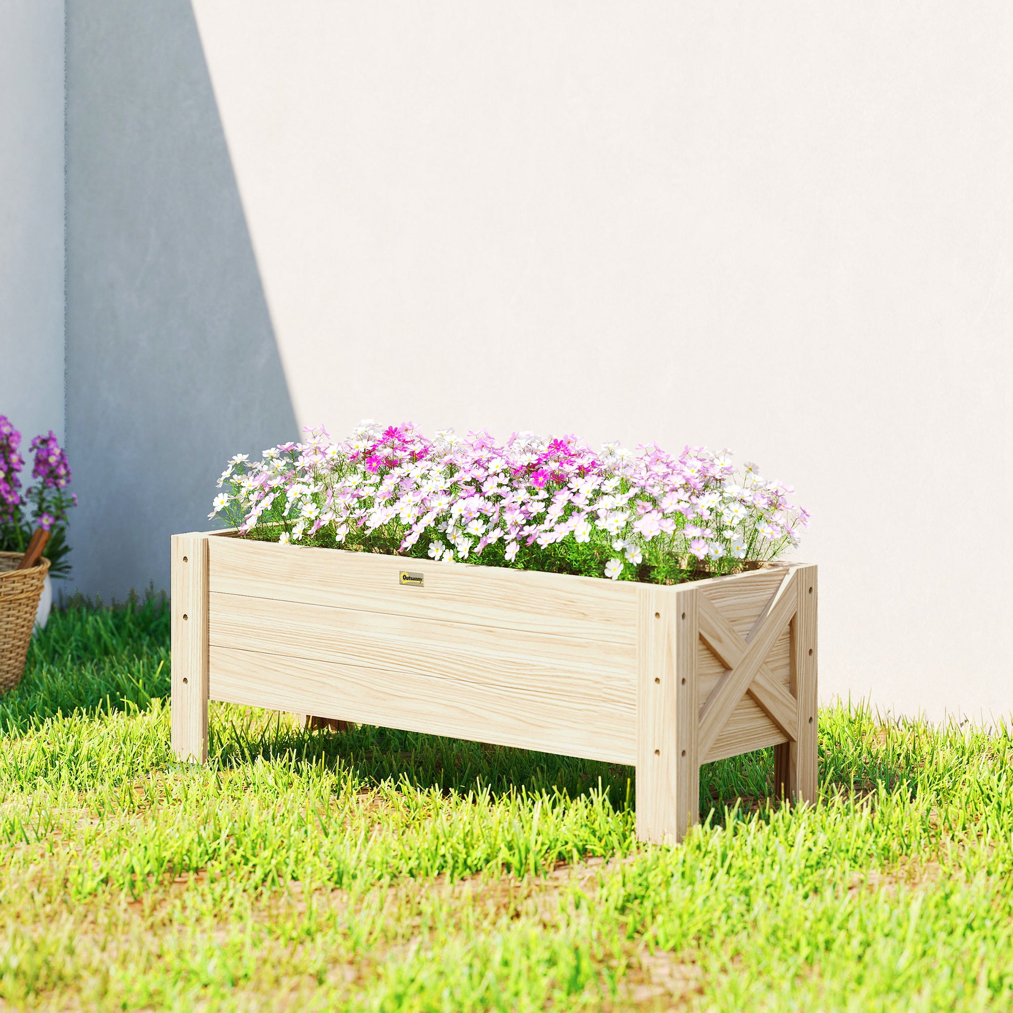 3.3 x 1.2 x 1.2 ft Garden Raised Bed Planter Grow Containers for Outdoor Patio Plant Flower Vegetable Pot, Natural