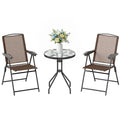 Folding Outdoor Bistro Set, Patio Table and Chairs with Reclining Backrest and Round Dining Table, Brown