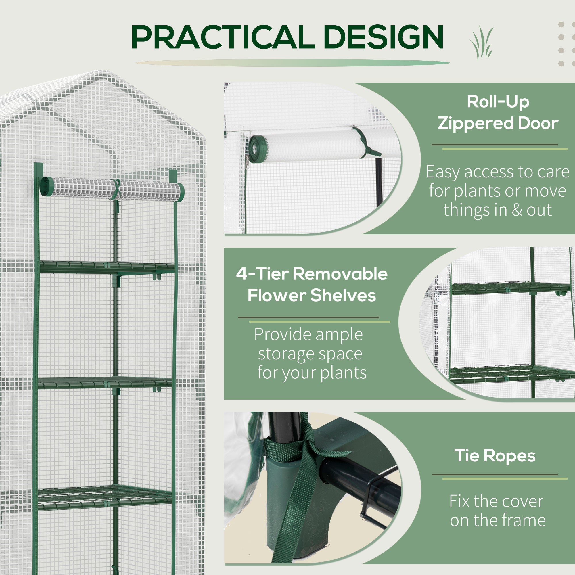 Portable Greenhouse Outdoor Hot House with 4 Tier Shelves, Steel Frame, PE Cover, 28" x 20" x 63" , White