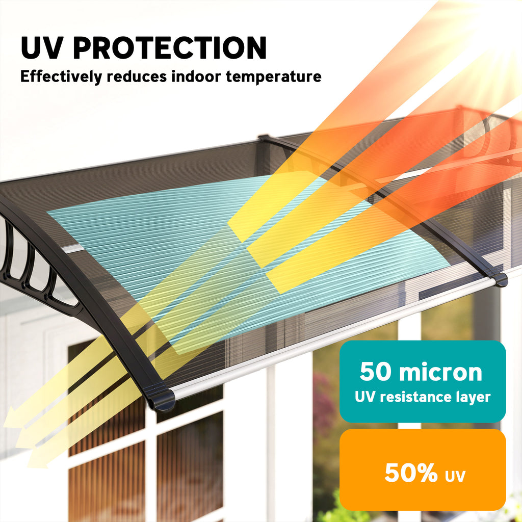 Window Awning Door Canopy, Polycarbonate Front Door Outdoor Patio Cover, Sun Shelter, Hollow Sheet for UV, Rain, Snow and Sunlight Protection, Brown, 80" x 40"