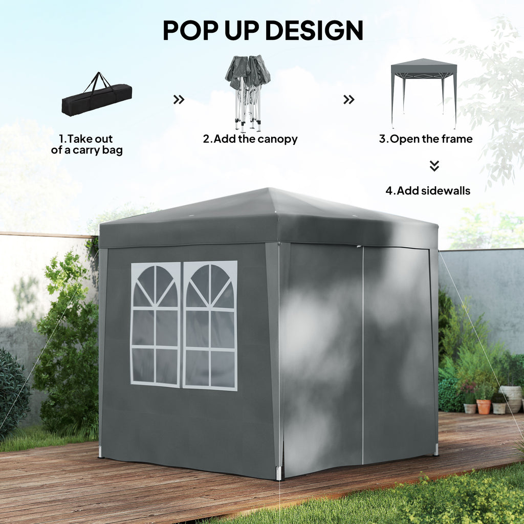 6.6'x6.6' Pop Up Canopy Tent with Sidewalls, Instant Sun Shelter Camping Gazebo with Carry Bag, Grey