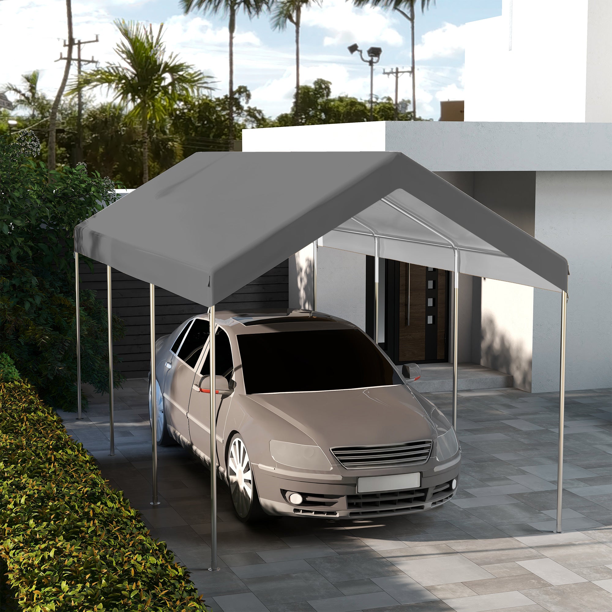 10 x 20ft Carport Replacement Canopy, UV Resistant Garage Car Cover with Ball Bungee Cords, Dark Grey