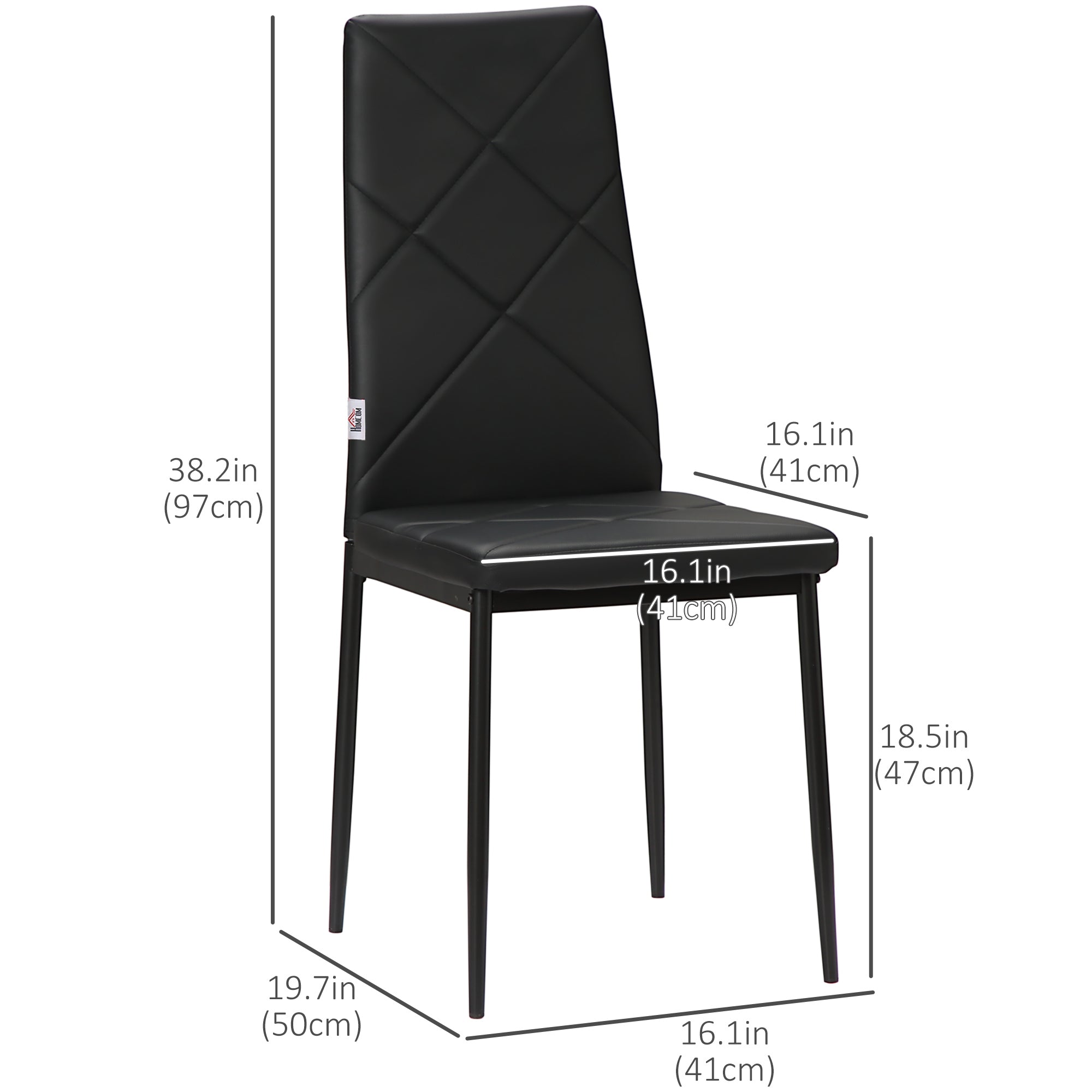 Dining Chairs Set of 4, Modern Accent Chair with High Back, Upholstery Faux Leather and Steel Legs for Living Room, Kitchen, Black