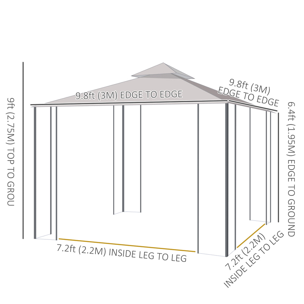 10' x 10' Steel Outdoor Patio Gazebo Canopy with Removable Mesh Curtains, Display Shelves, & Steel Frame, Brown