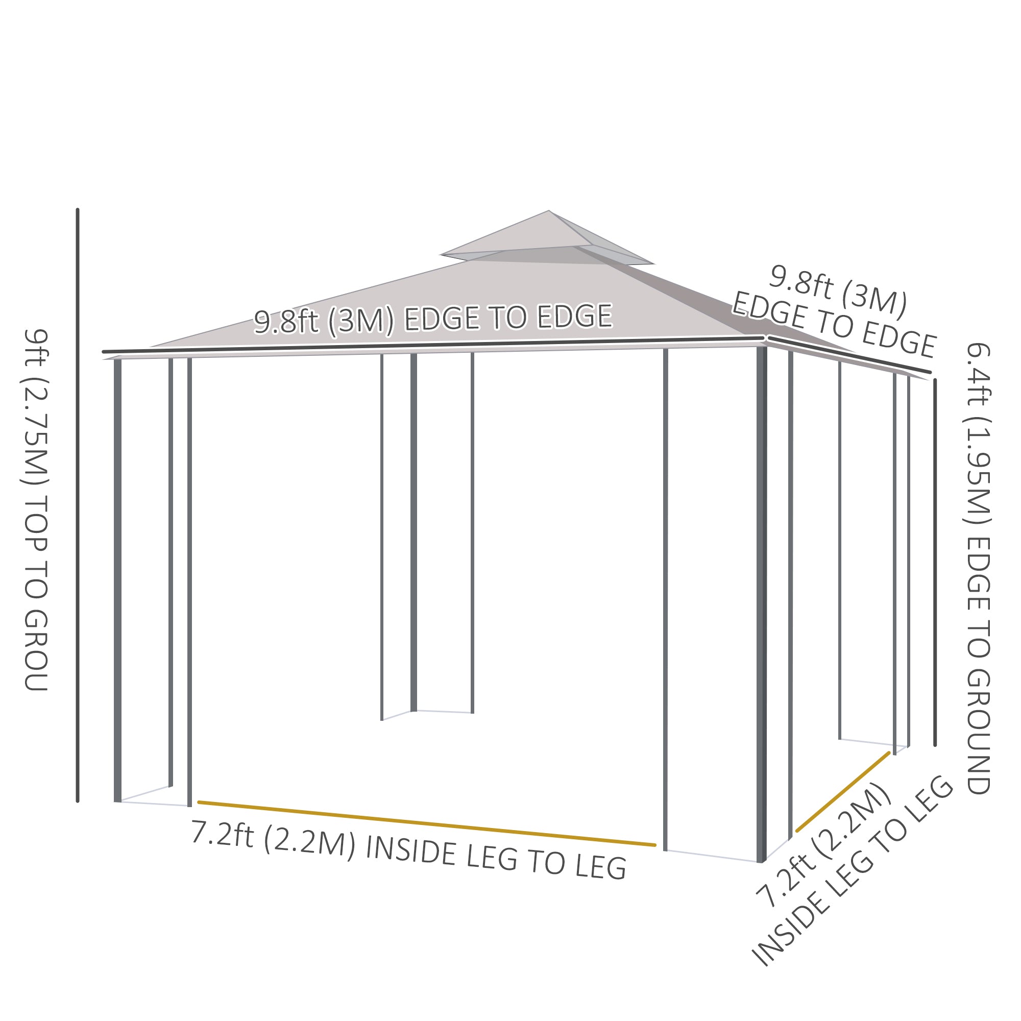 10' x 10' Steel Outdoor Patio Gazebo Canopy with Removable Mesh Curtains, Display Shelves, & Steel Frame, Brown