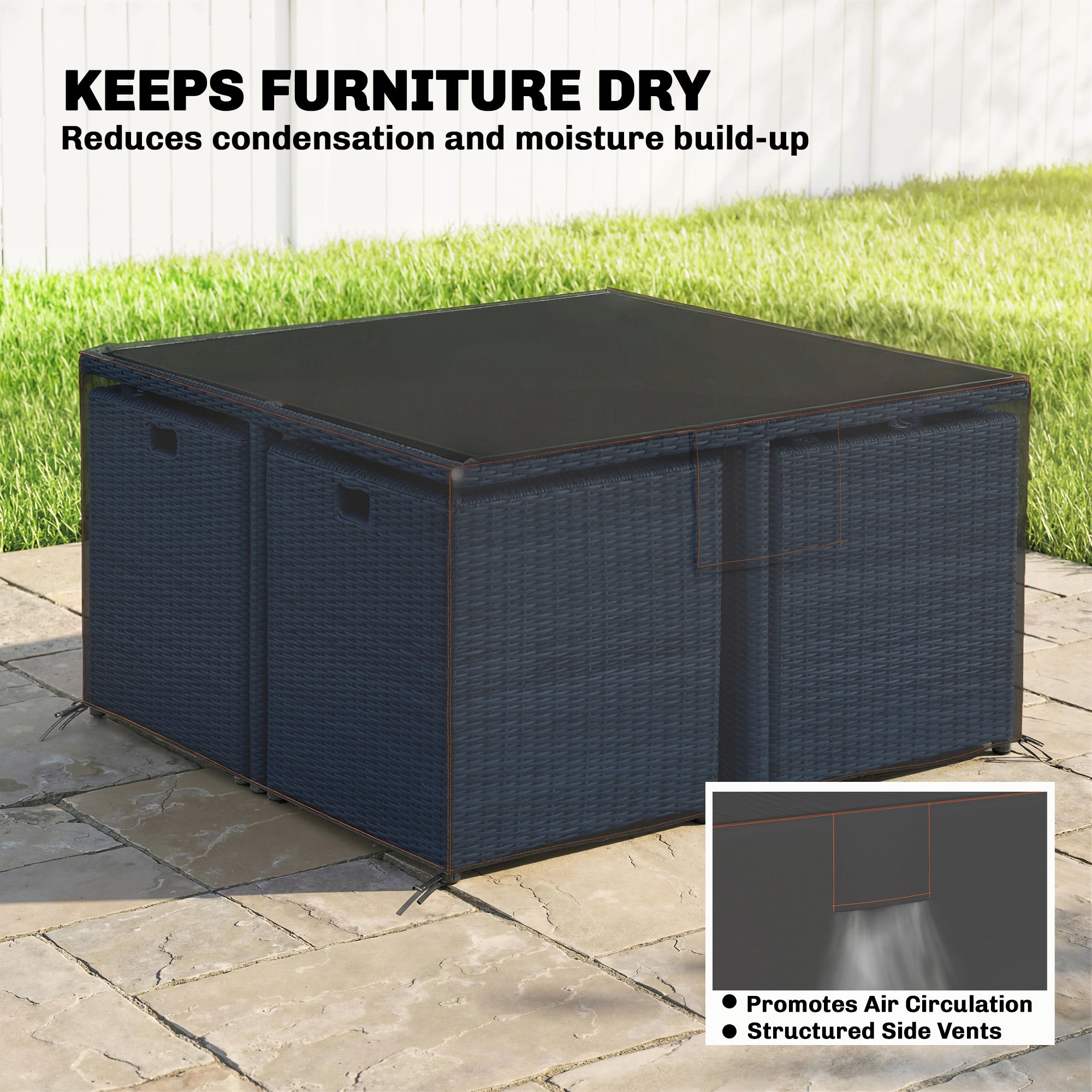 Patio Furniture Cover, Waterproof 420D Heavy Duty Outdoor Furniture Cover with Air Vents, 55.1" x 55.1" x 28.1", Black