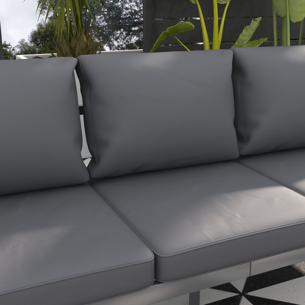 Aluminum Garden Sofa, 3-Person Outdoor Couch, Backyard Furniture for 3-person with Cushions, 72.8" x 26" x 25.2", Grey