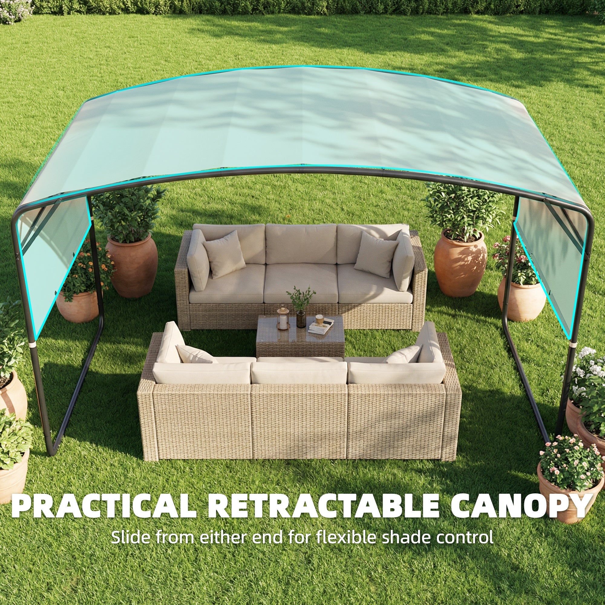 10' x 13' Retractable Pergola Canopy, Outdoor Metal Pergola Gazebo Sun Shade Shelter with Steel Frame, Khaki