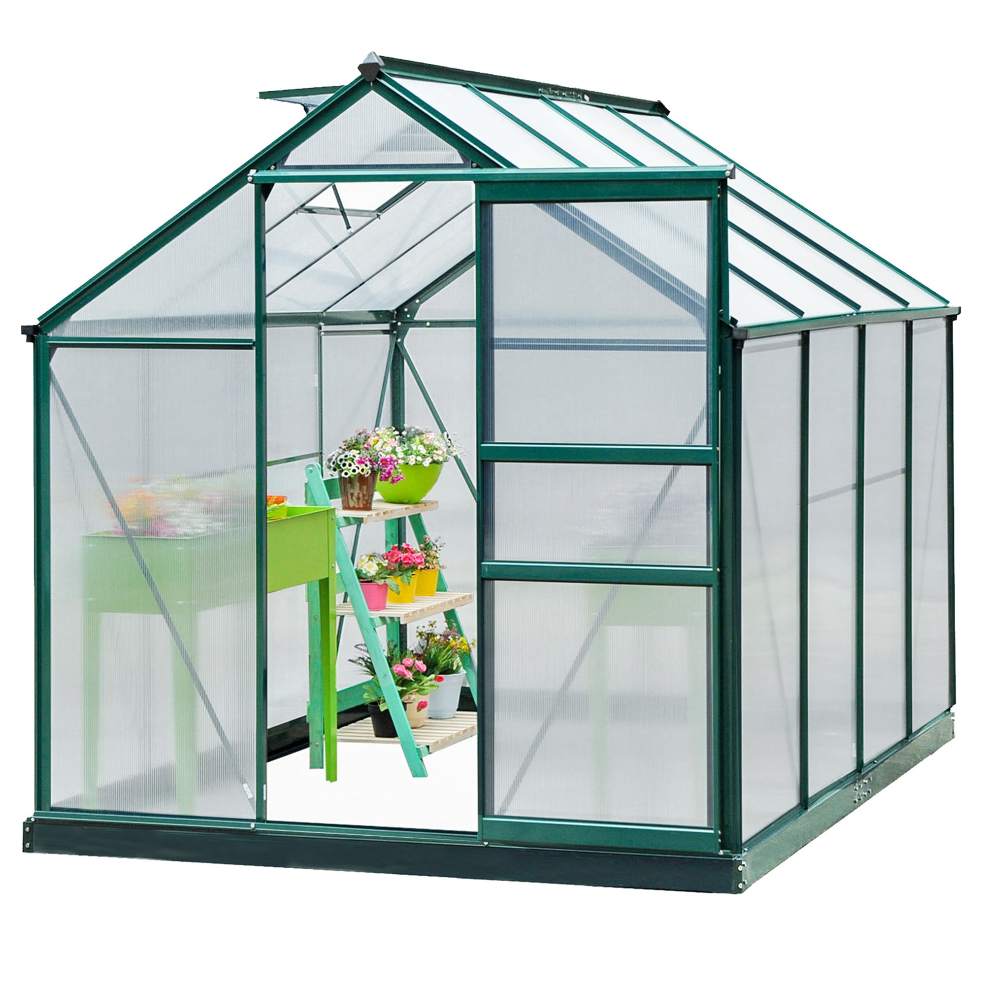 6' x 8' Greenhouse Clear & Twin Wall Panels Green Frame Press to Select