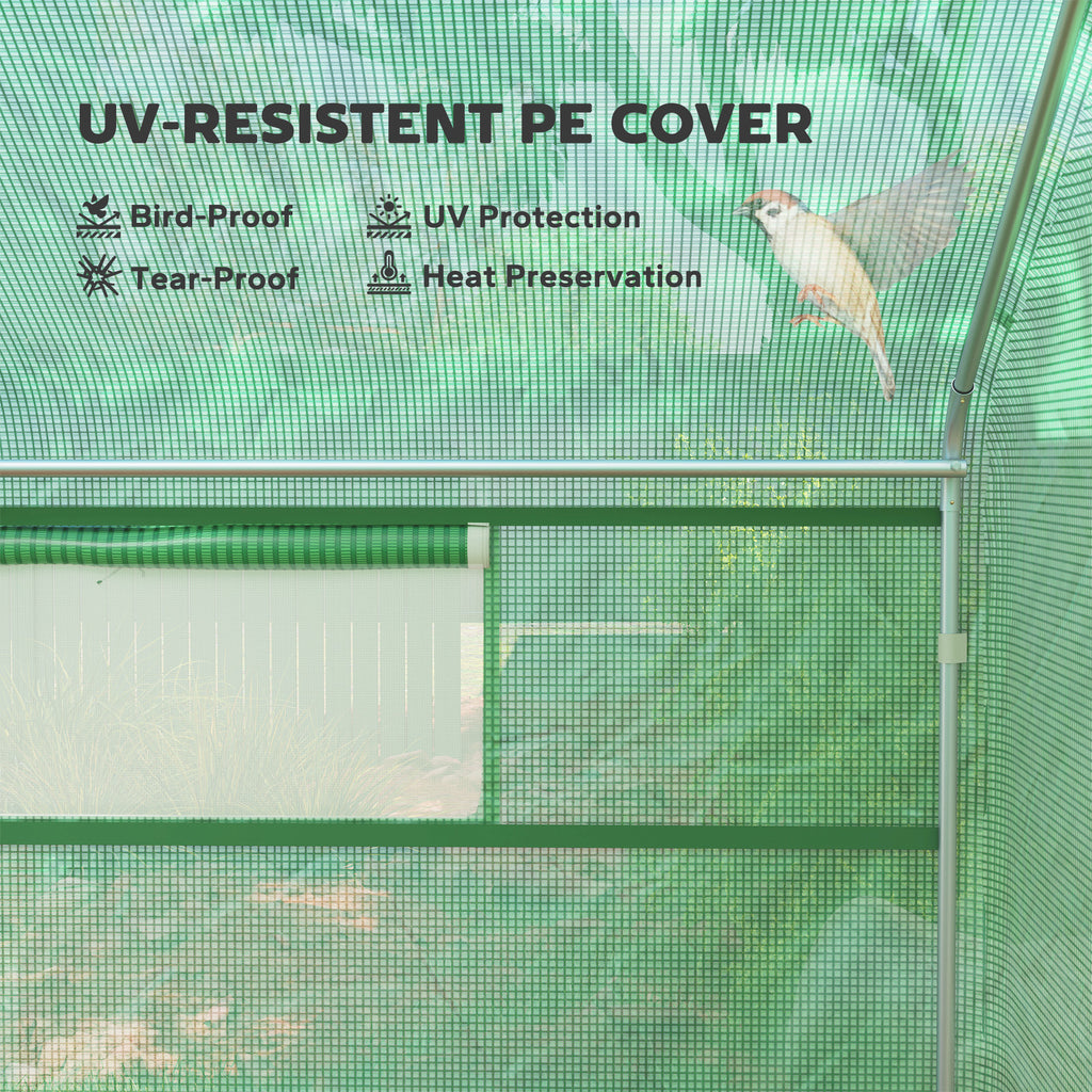 Walk-in Tunnel Greenhouse with Galvanized Steel Frame, Doors & Windows, Wind Resistant, Garden Planting Warm House, 13' x 10' x 6.5' , Green