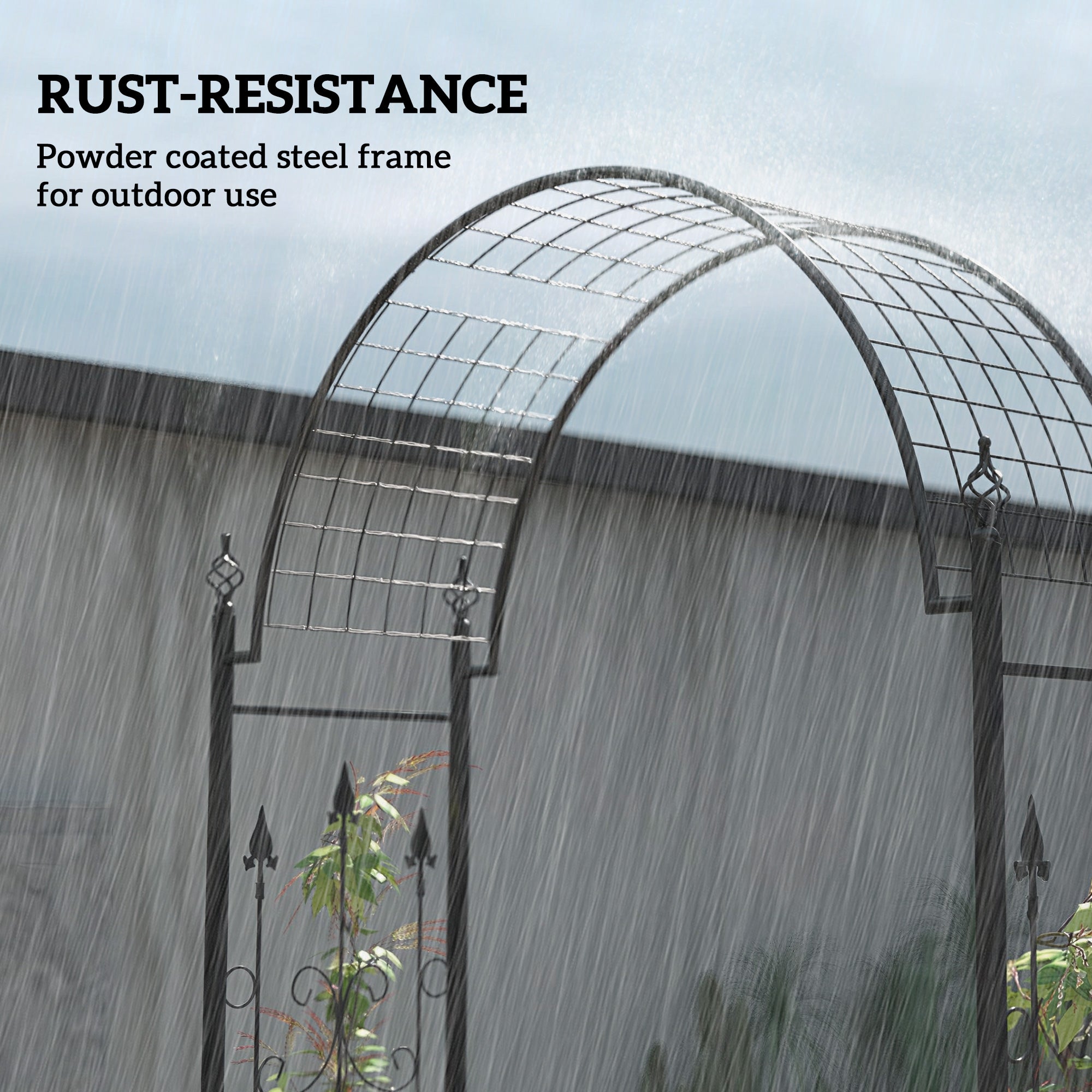 7.5 ft Steel Garden Arch, Outdoor Trellis Arbor with Scrollwork for Climbing Plants, Wedding Arch, Black