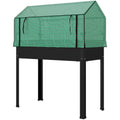 Raised Garden Bed Planter with PE Greenhouse Cover, Elevated Garden Bed Box with Drainage Hole for Flowers, Black