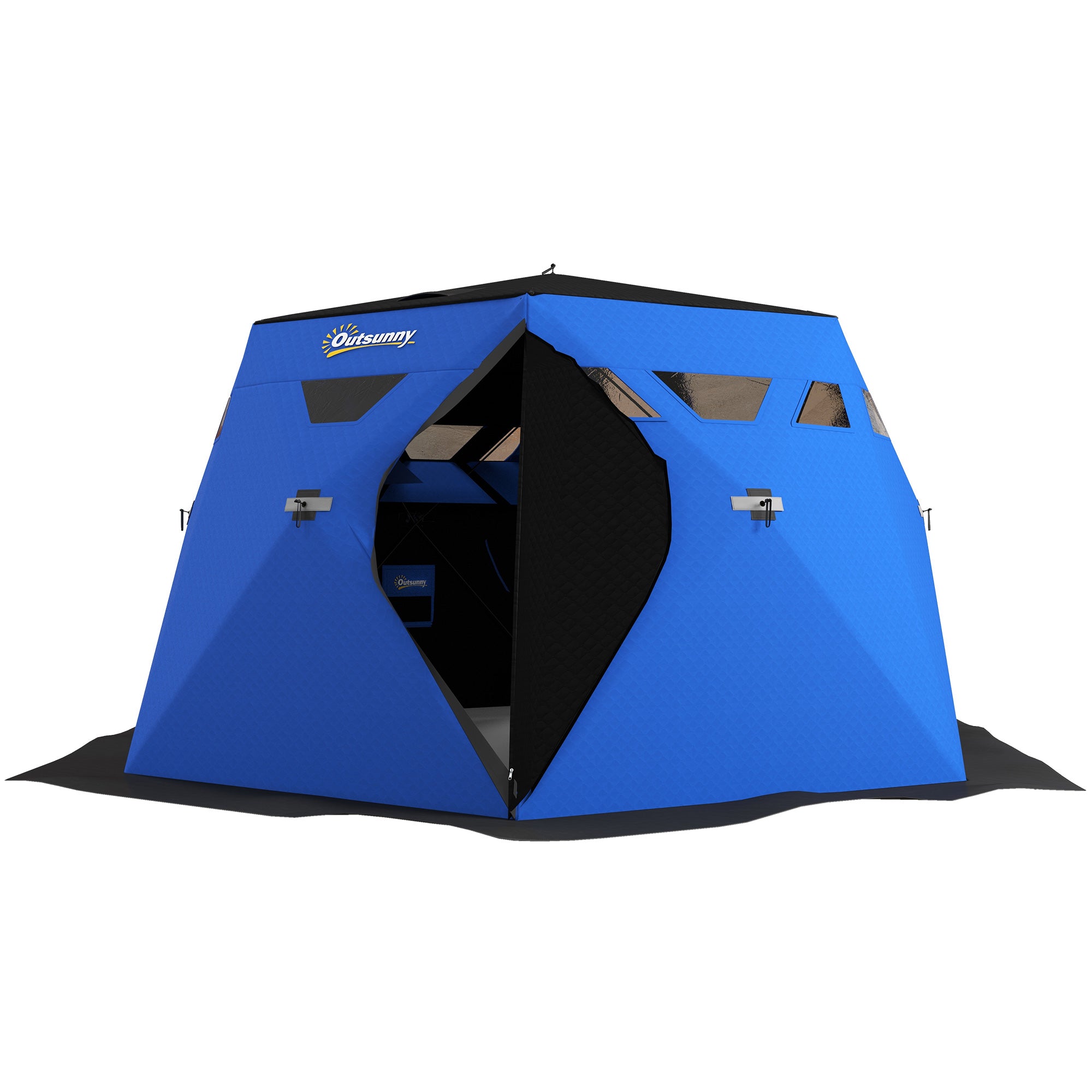 4 Person Insulated Ice Fishing Shelter, Pop-Up Portable Ice Fishing Tent with Carry Bag and Two Doors for -22â„‰, Blue