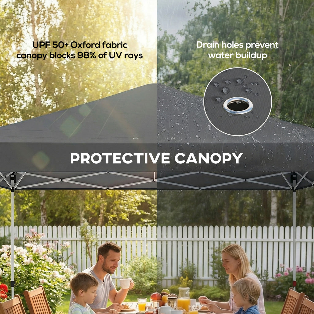 Pop Up Canopy Waterproof Canopy Tent with Carrying Bag for Parties Garden BBQs 9.8' x 9.8', Dark Grey