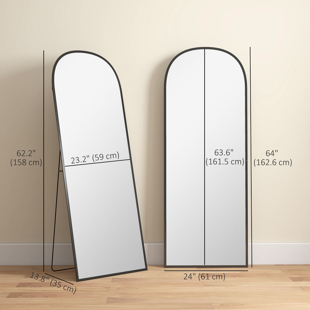 Arched Standing Mirror, 64" x 24" Full Length Mirror, Free Standing or Wall Mounted for Living Room, Bedroom, Black