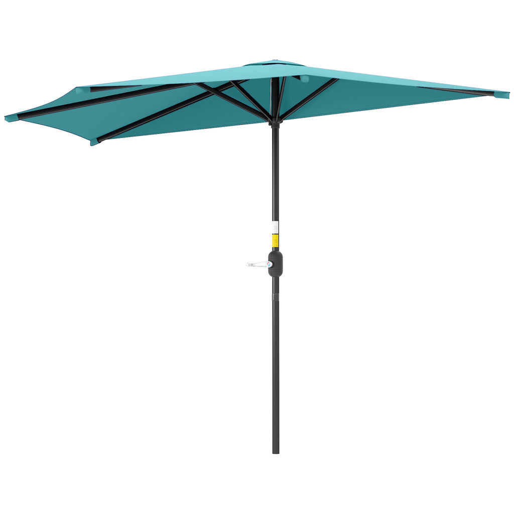 9.8ft Half Umbrella Semi Round Patio Parasol with Crank Handle, Top Vent for Garden, Balcony- NO BASE INCLUDED, Light Blue