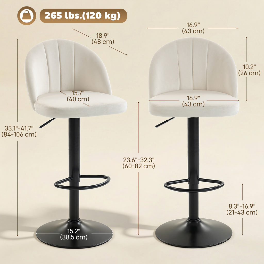 Bar Stools Set of 2, Swivel Counter Height Barstools with Footrest, Cream White